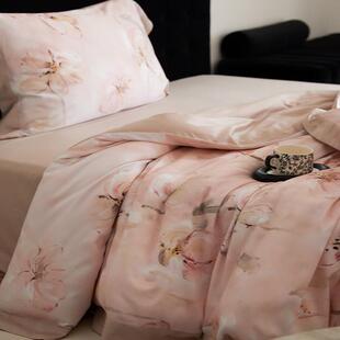 天春卉夏季 凉感丝棉床单四件套少女心花印套花25Y裸睡被床盖床上