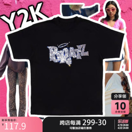 bratz烫钻T恤短袖芭比欧美原宿风千禧卡通Y2K辣妹宽松bf风纯棉T恤