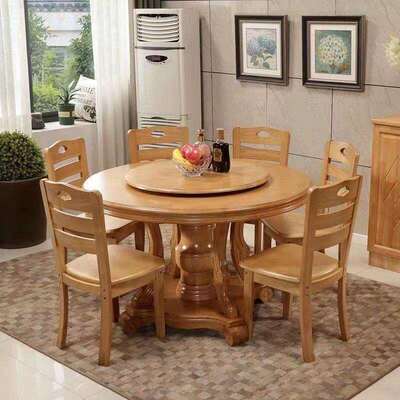 中式实木圆桌圆桌形WRU桌饭转盘家用酒店饭店电餐磁炉餐桌椅桌子