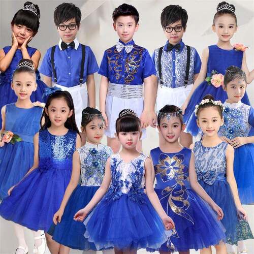 六一幼儿舞蹈服儿童蓝精灵舞蹈合唱表演男女小学生集体朗诵演出服