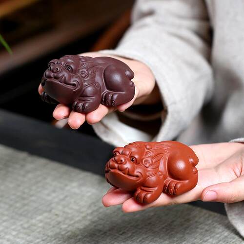 精品宜兴全手工紫砂茶宠 招财吉祥貔貅茶台摆件可养创意茶道配件