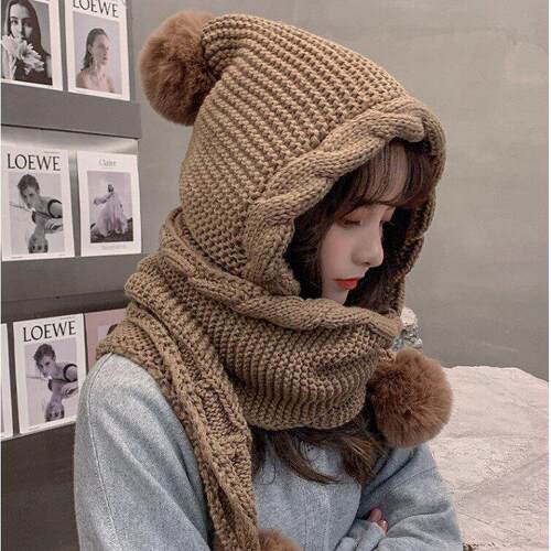 Women's Winter Hat Scarf Set - Thermal Pom Beanie&Balaclava
