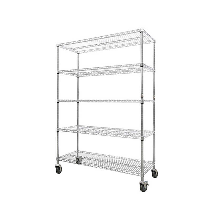 批发四层置物架  仓库家用带轮移动防静电多层镀铬不锈钢线网货架