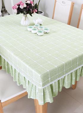 6L套椭圆A桌布布艺几套罩幼儿园桌课桌桌布OQC套家用小清新格子茶