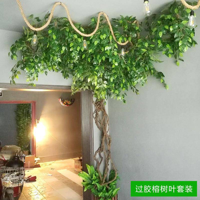 树假树叶室内柱子装饰树藤缠绕管道遮挡藤蔓绿植墙面绿色植物