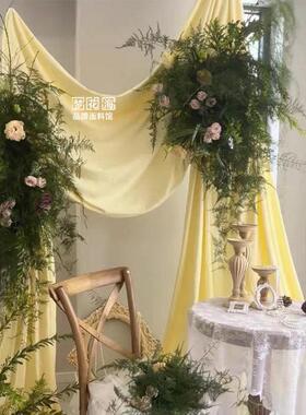婚庆黄色橙色弹力布牛奶丝吊顶韩式背景布装饰布幔纱幔整卷布挂布
