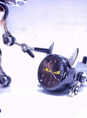 爱工业风机器小狗小猪钟表摆件金属BIG公办可书装桌汽车摆件饰