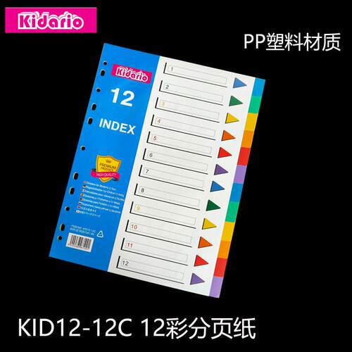 A4活页索引纸12C彩色12页分页纸PP塑料隔页纸分类纸11孔英文装