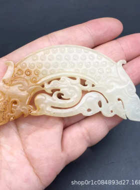 琉璃仿白玉做旧玉璜玉璧仿古龙吊坠挂件半圆形蝌蚪纹雕刻玉佩腰佩