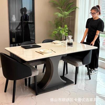 家用大理石长方形餐桌椅高端组合现代简约奢石天然微晶石超晶石桌