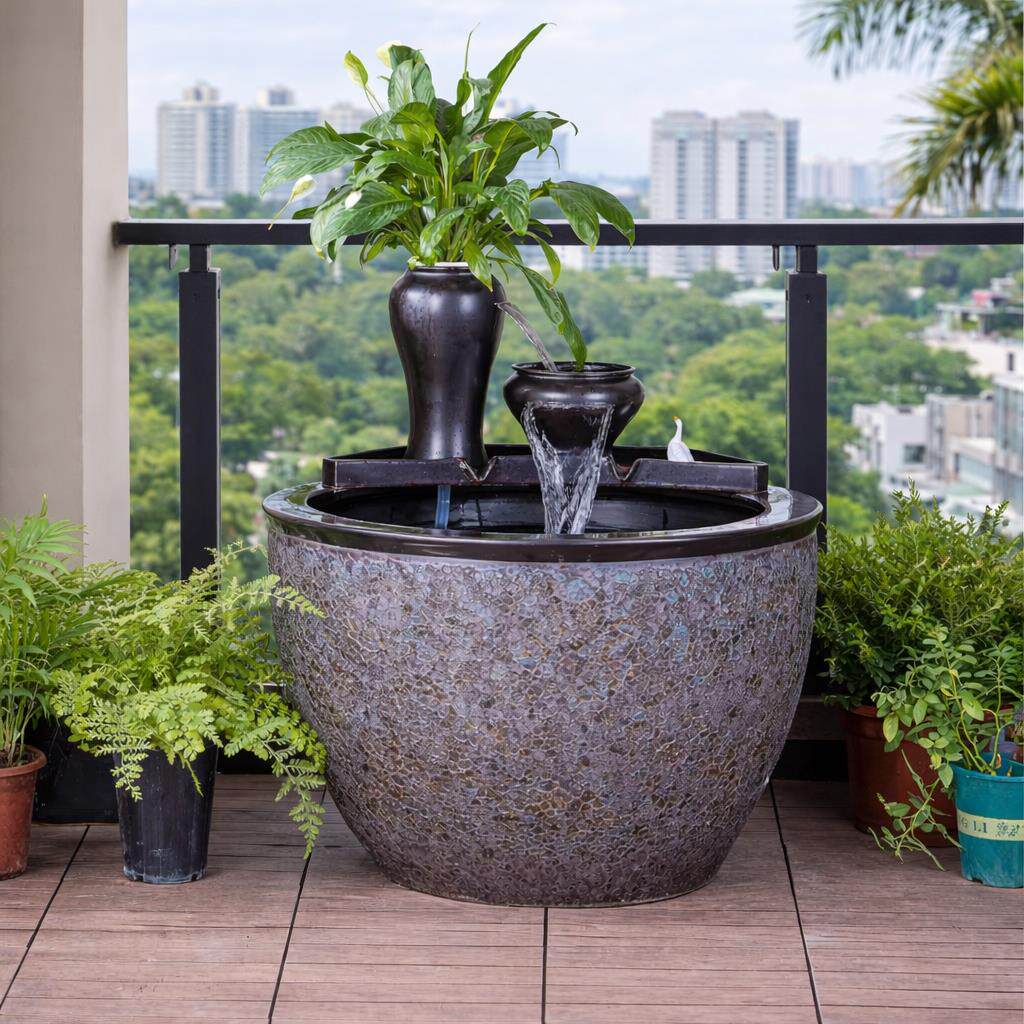 生态缸古法鱼缸客厅阳台金鱼缸瀑布循环流水造景过滤增氧老式水缸