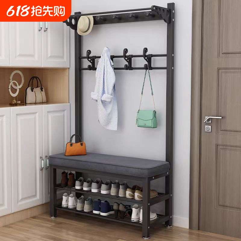 衣帽架家用简易多功能换鞋凳玄关置物架衣架落地立式门口可坐鞋凳