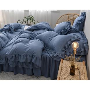 高档红少女心床四网件套全纯棉韩版 公主风单双人加厚被套裙床棉单