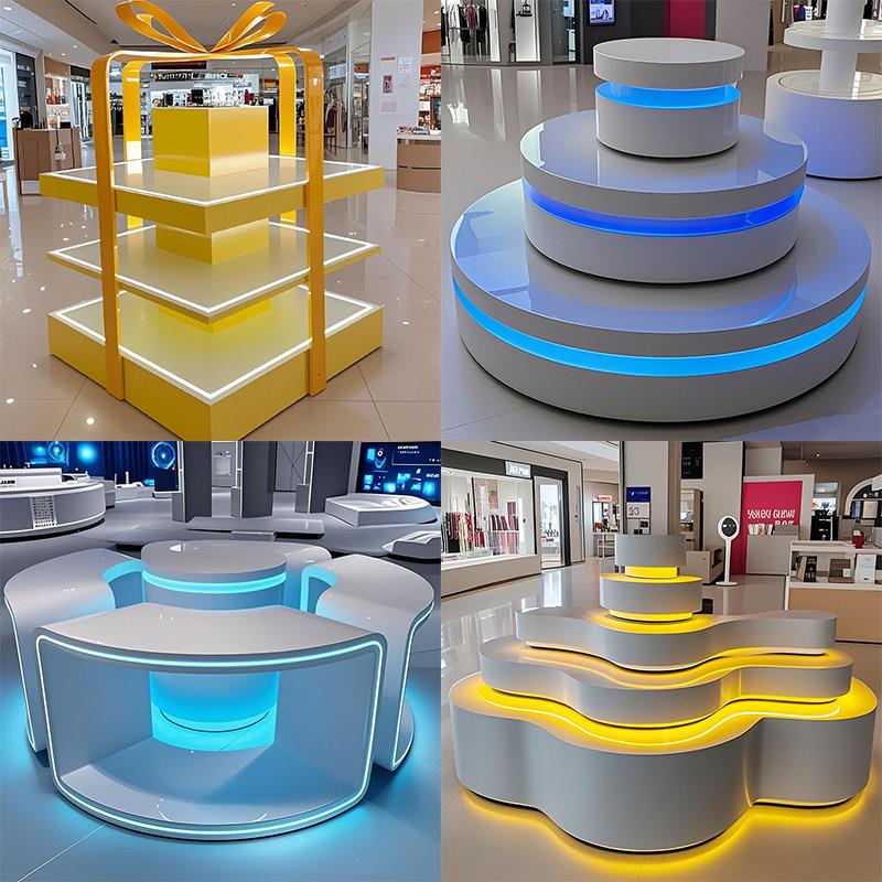 展厅展台异形烤漆发光中岛产品展示柜科圆形技展示台展览展柜定制