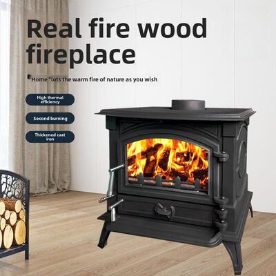 真正的壁炉现在简单的欧洲风格民房采暖炉房子客厅乡村木炉铸铁木