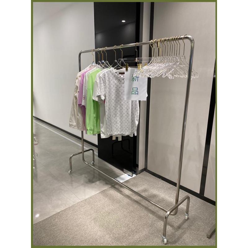 服架装店不挂衣架锈钢银岛色中落地式陈列架女装店货架展示带滑轮