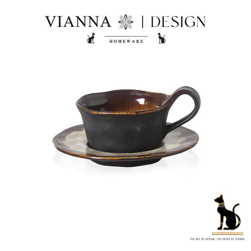 VIANNA丨昭和风·BXCH手作咖啡杯碟中古窑变陶瓷拉花杯子下午茶杯