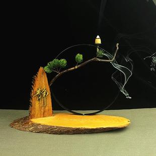 香薰炉创意家居客厅茶室风化木中式 禅意倒流香炉沉香檀香玄关摆件