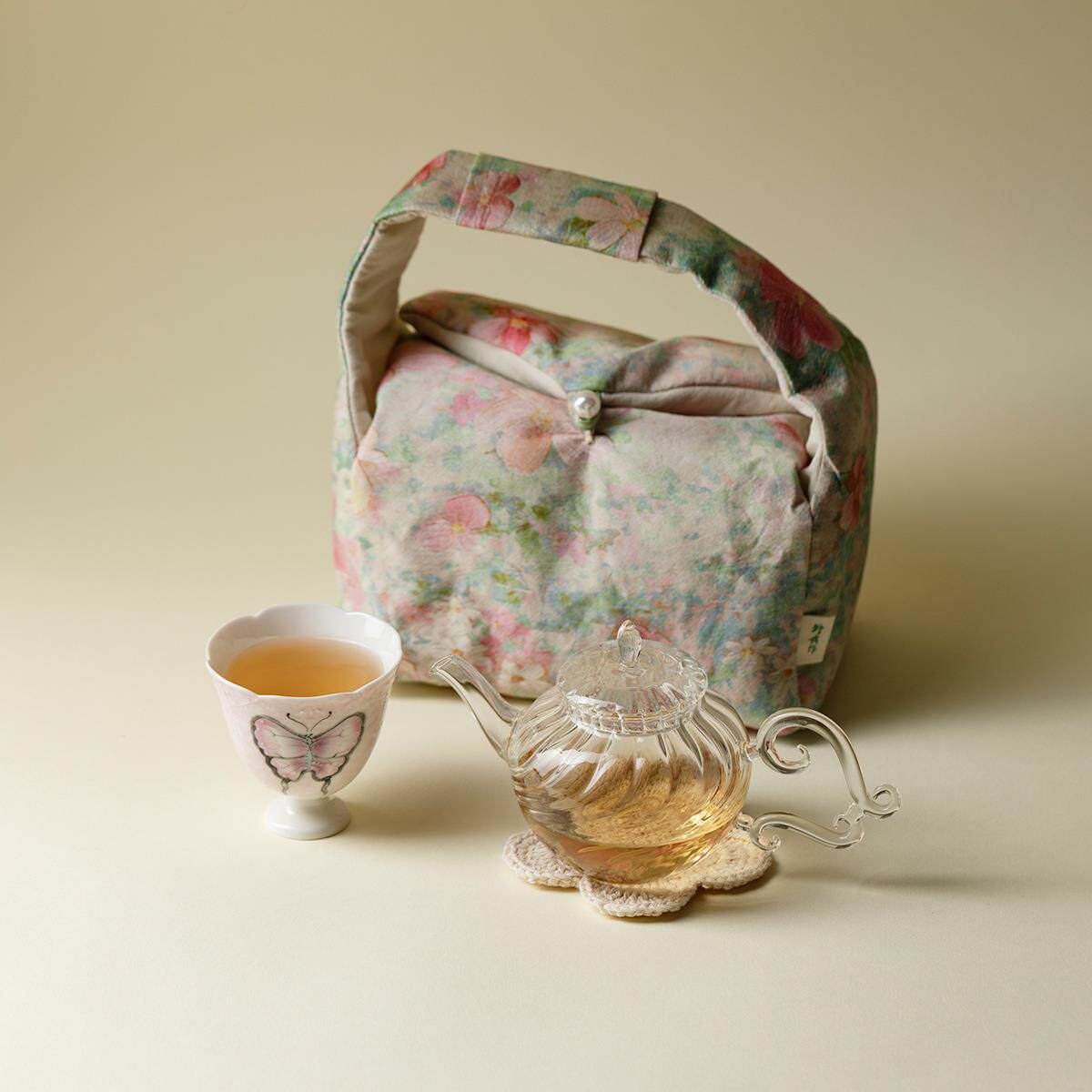 由至善物手绘蝴蝶主人杯个人专用手握精致茶具陶瓷品茗杯高足茶杯