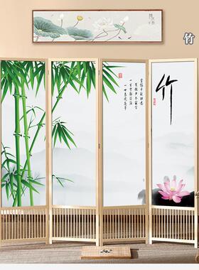 现代中式实公木可折叠动家用屏风断客CWD隔厅卧室书房酒移店宾馆