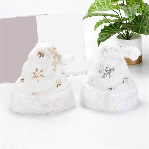 White Soft Plush Christmas Hat Party Snowflake Santa Hats