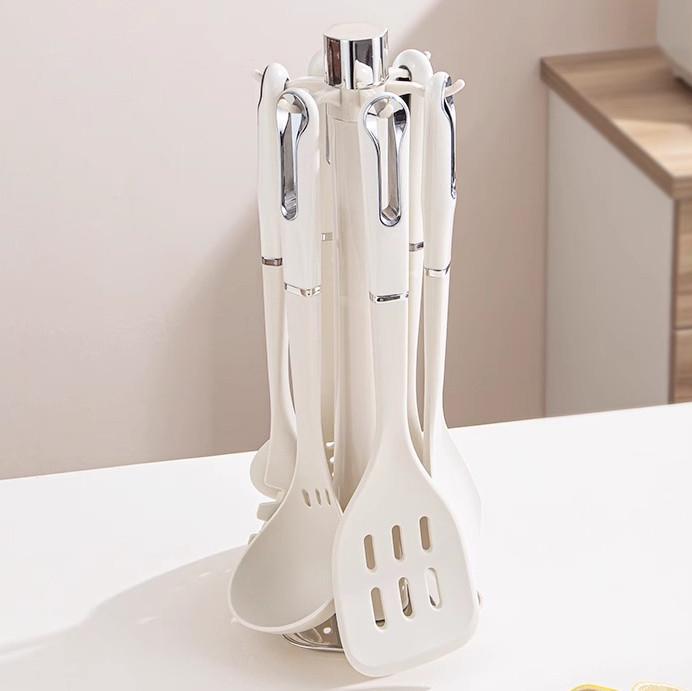 硅胶厨具7件套家用挂架炒菜锅铲汤勺 厨房烹饪铲勺套装用具现货