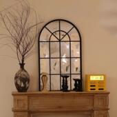 法式 饰镜 拱形玄关全身镜子家用网红壁挂化妆镜假窗户全身镜客厅装