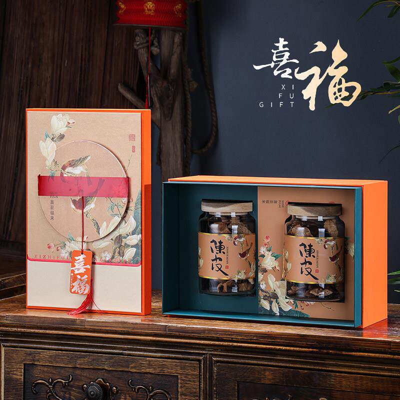灯笼喜福陈皮礼品盒空盒250g单瓶双瓶罐玻璃款密封陈皮包装盒