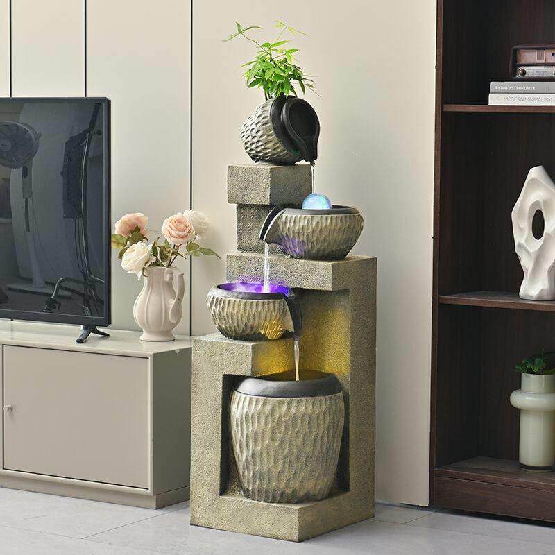 客厅循环流水喷泉现代简约办公室加湿器招财风水轮落地循环水摆件