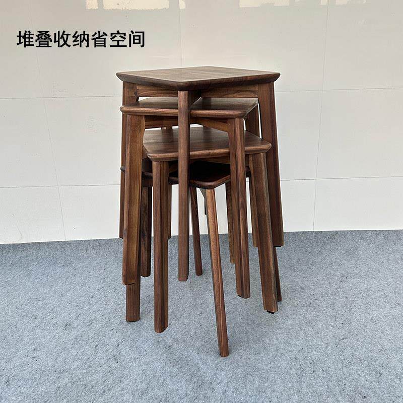 北美放黑胡黑胡桃餐板桃木子实木餐桌凳家用客厅轻奢餐凳可叠餐椅