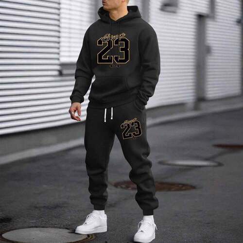 Plush Hoodie & Drawstring Waist Sweatpants Two-Piece Set