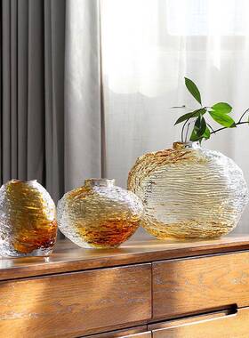 现饰代简约轻奢245-1HPC风手工玻璃花瓶酒店样板品间软装客厅茶花