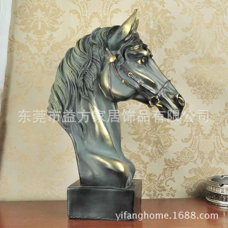 仿青铜色马头雕塑摆件 美式创意摆件 酒店家居装饰品 树脂工艺品
