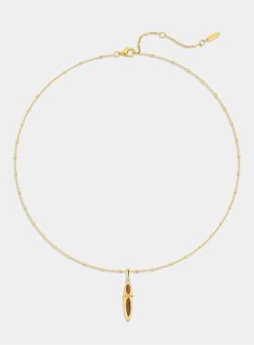 双红色锆石虎眼锆石拉丝纹ins高级感项链ins精美礼物气质