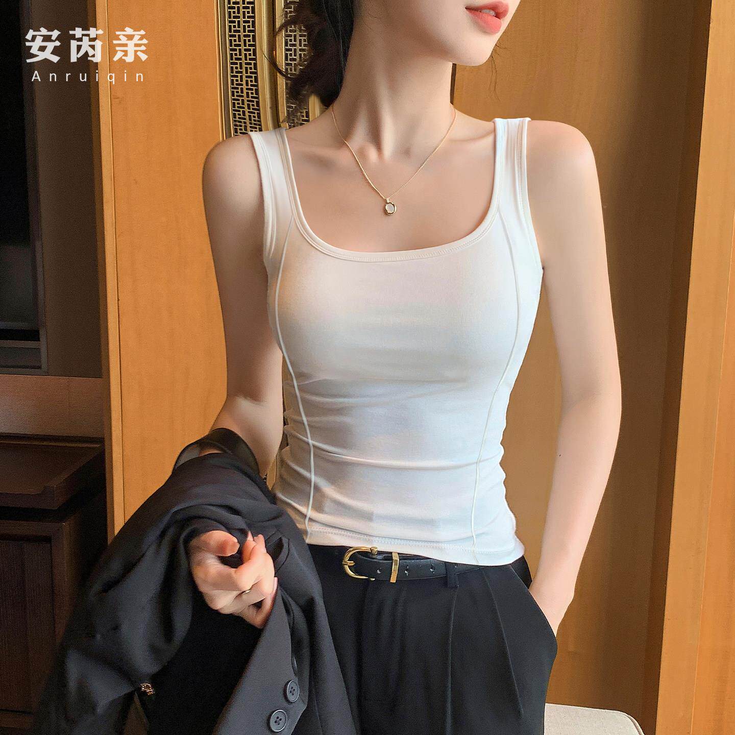 白色美背吊带背心女鱼骨夏季新款内搭遮副乳显瘦外穿露背打底上衣