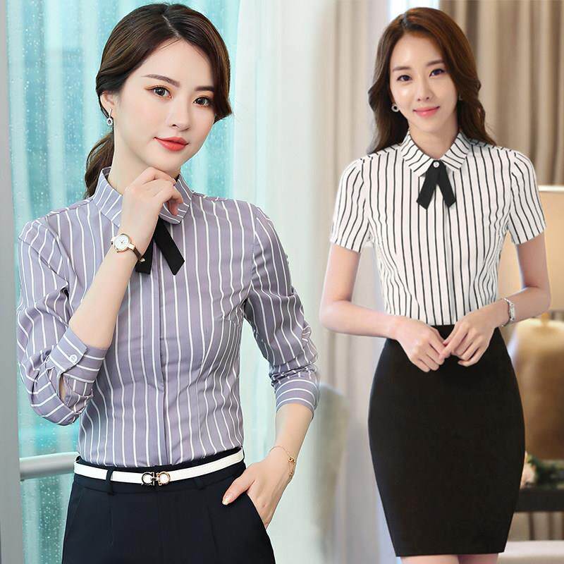 酒店服务员工作服春夏季条纹衬衫女酒吧餐厅奶茶店咖啡厅工装