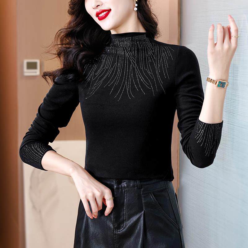 BLLOUKE半高领妈妈红色打底衫女春秋季2024新款秋冬内搭长袖T恤女
