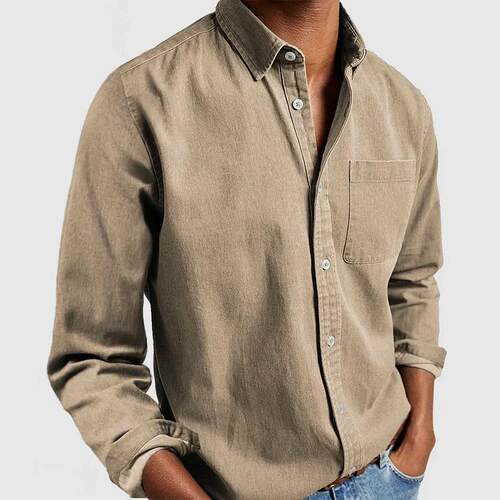 Men's shirt long sleeved lapel men's shirt