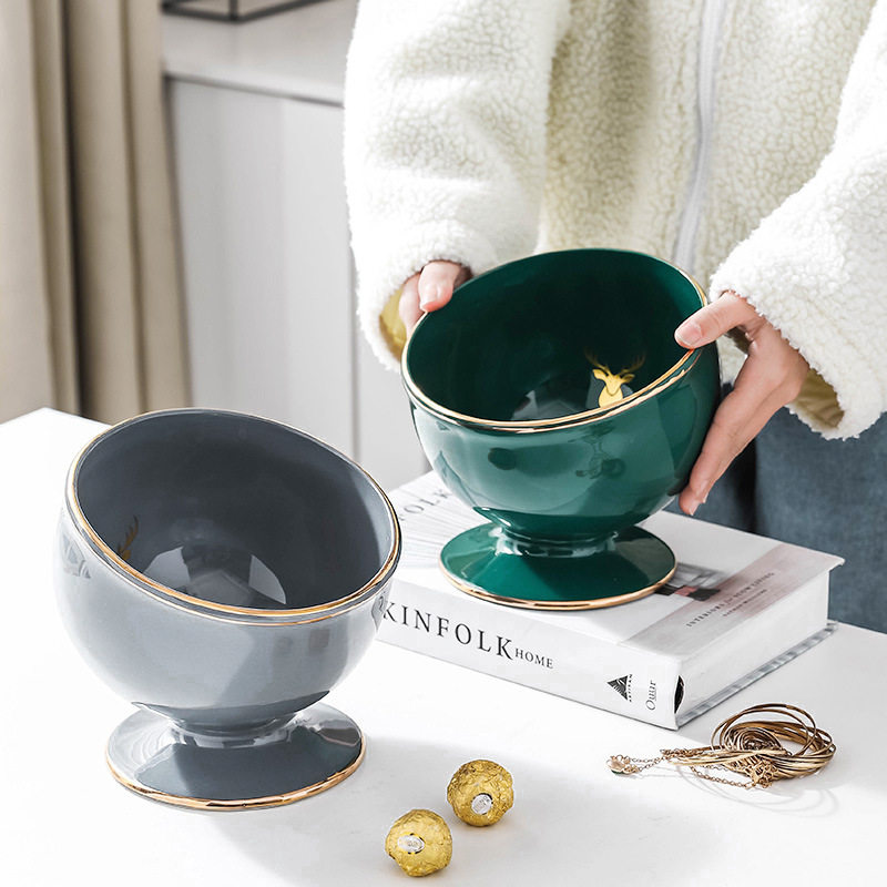 欧式陶瓷果皮碗无盖收纳桶家用桌面垃圾桶客厅茶几茶桌斜口纸篓