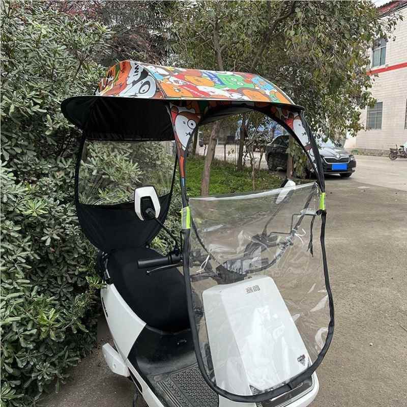电动车遮阳棚伸缩棚粗遮雨罩超挡雨罩挡风加摩托车加T123大大收雨
