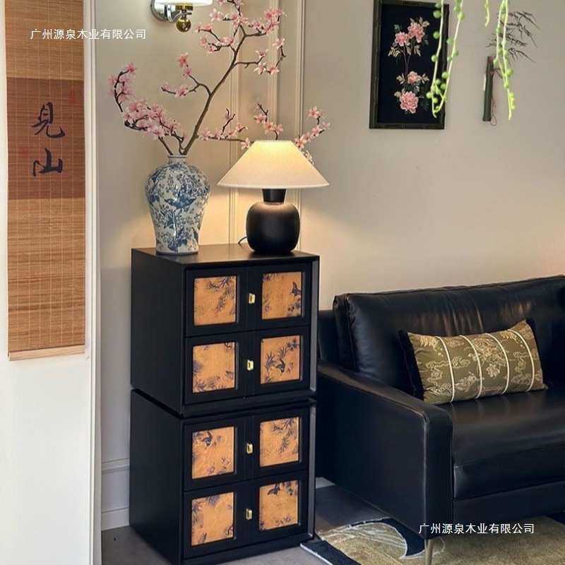 黄杨木复古实木斗柜香纱中古模块组合柜客厅电视柜收纳储物柜卡