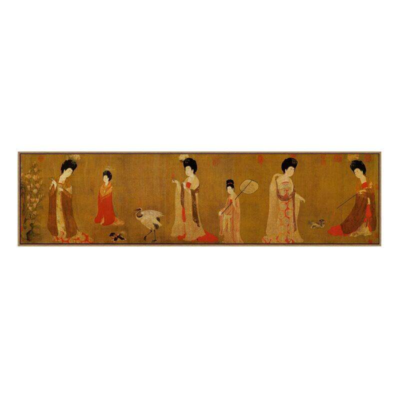簪花仕女图唐横幅仿古国画新中式茶室挂画客厅卧室背景墙装饰画