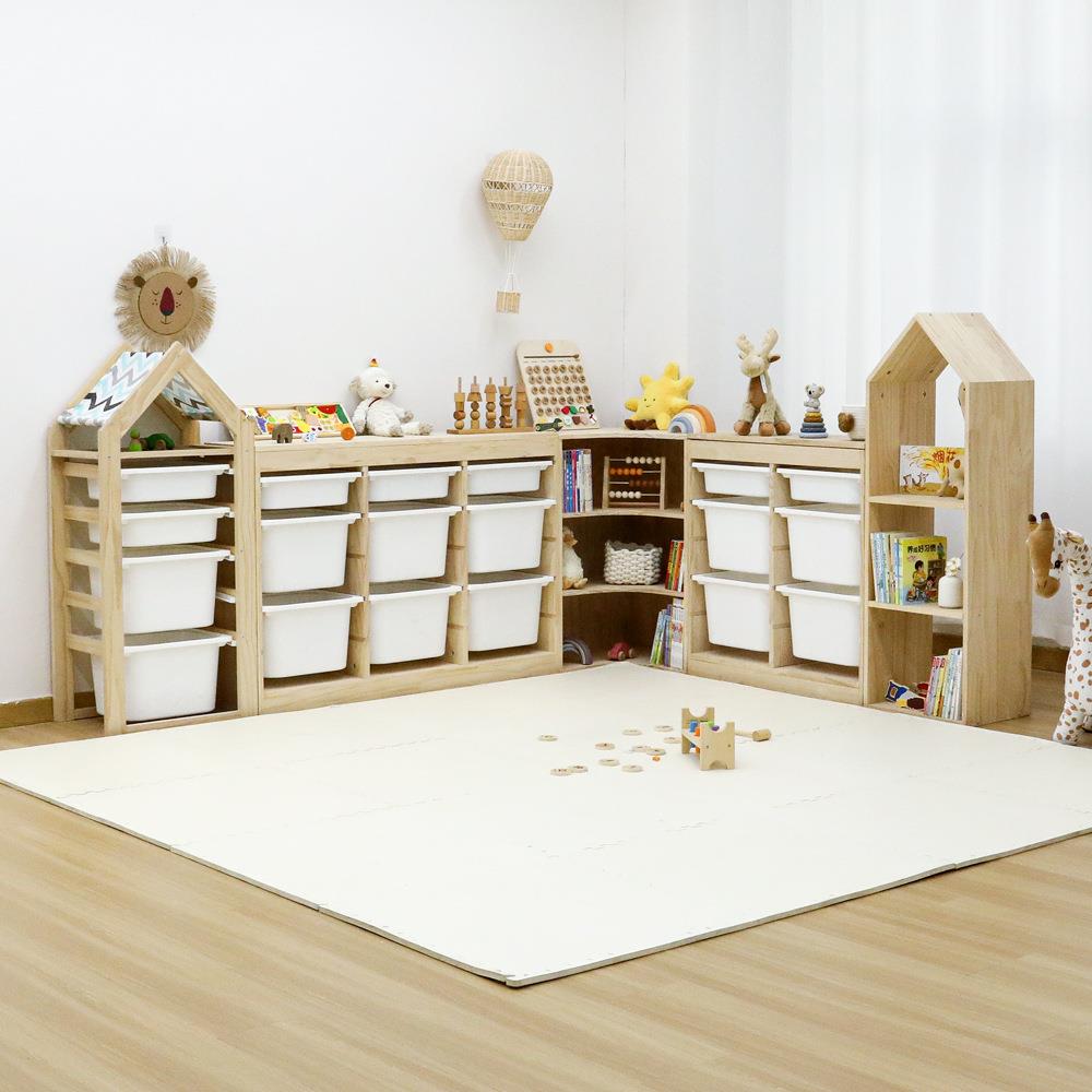 蒙氏儿童房玩具收纳柜自由组合转角柜绘本教具多层松木架子大容量