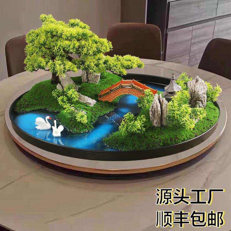 热销款酒店饭店餐桌转盘中间装饰摆件大圆桌摆花绿植盆景假花摆设