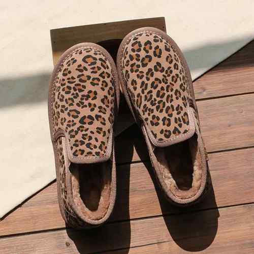 高档靴025新款冬季地女短筒学生豹纹懒人一脚蹬加绒加厚2棉鞋毛毛