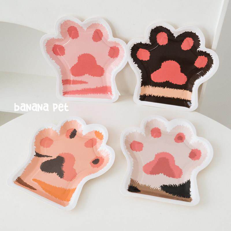 宠物一次性餐具猫爪异形可爱餐盘猫咪狗狗生日派对蛋糕布置道具