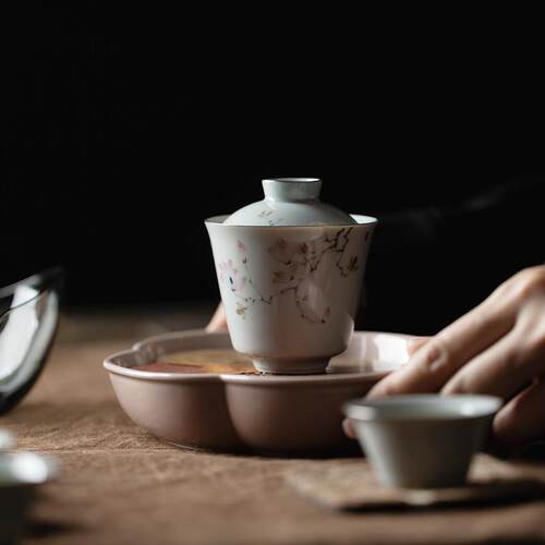 束刻手绘兰花家用客厅茶具套装轻奢高档陶瓷盖碗茶杯小套组泡茶碗