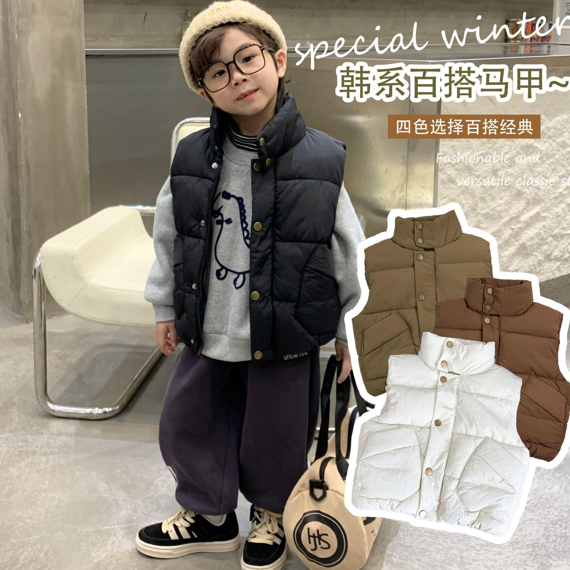 儿童加厚棉马甲男童宝宝秋冬新款手塞棉休闲时尚外套女童保暖百搭