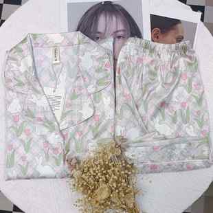 郁金香兔子印花睡衣女甜美少女薄款 家居两件套 舒适冰丝女短袖 短裤