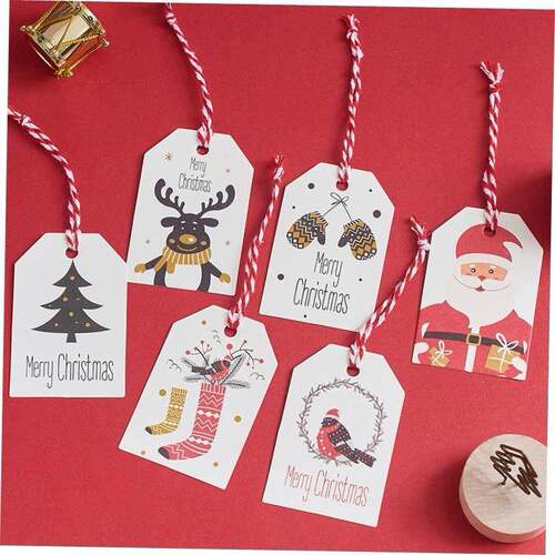 50pcs Merry Christmas Tags Kraft Paper Card Gift Label Tag
